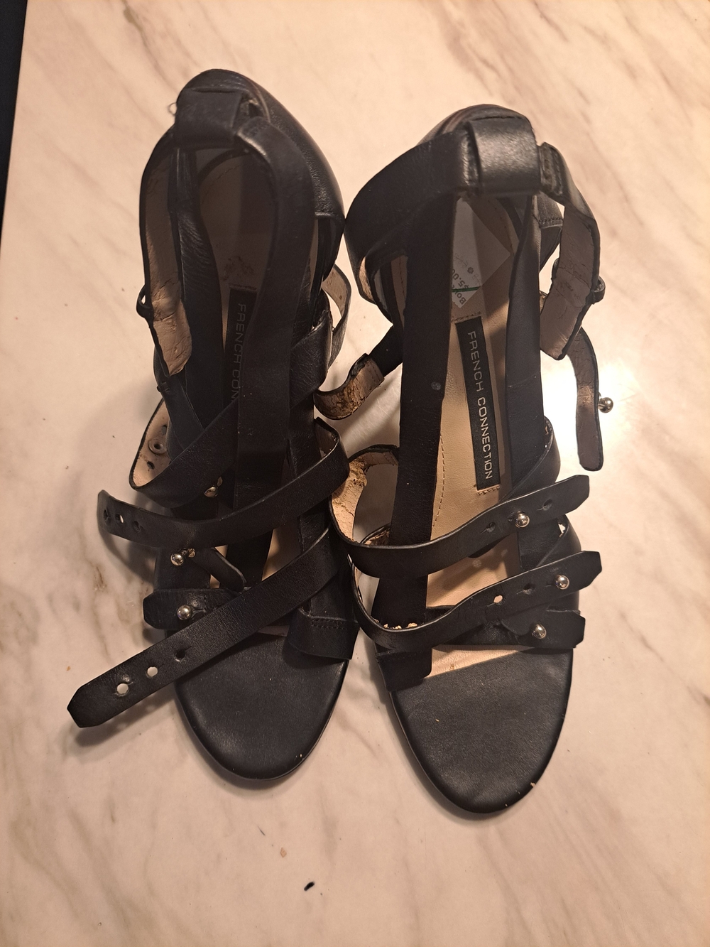 French Connection Black Studded Strappy High Heels